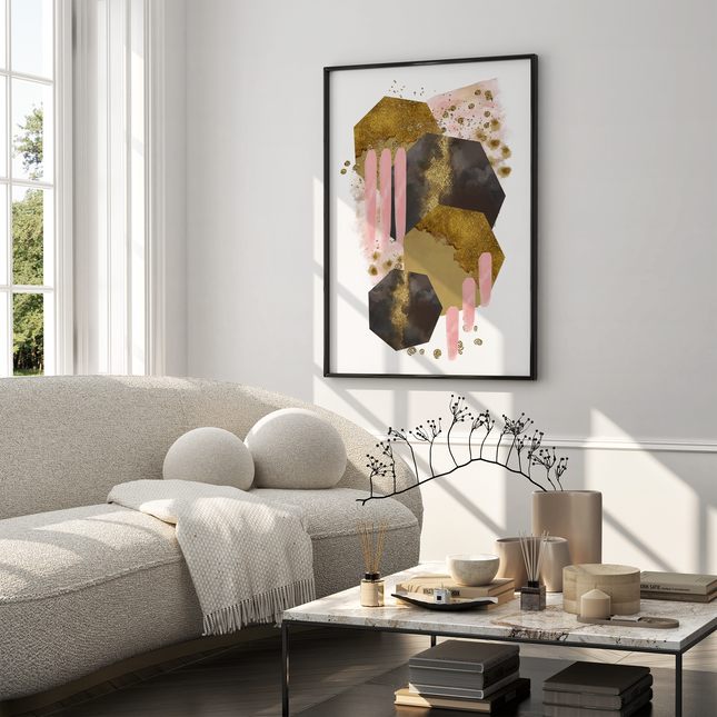 Framed poster - BLUSHING HEXAGONS