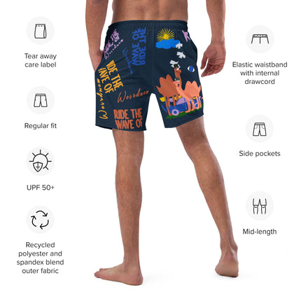 Recycled RIDE THE WAVE OF WEIRDNESS Swim Trunks